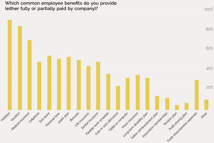 Which common employee benefits do you provide (either fully or partially paid by company)?