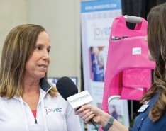 Founder of Jover, Mary Schuleri, being interviewed about her product at Medtrade