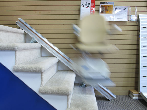 Pelton’s offers a working display of a stairlift so customers can see and hear them in operation.