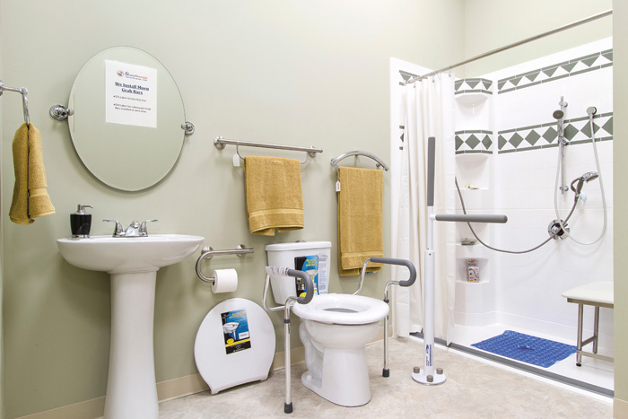 This display at Hammer Medical Supply allows homeowners considering upgrading their bathrooms to view fully-assembled products prior to making their purchasing decisions.