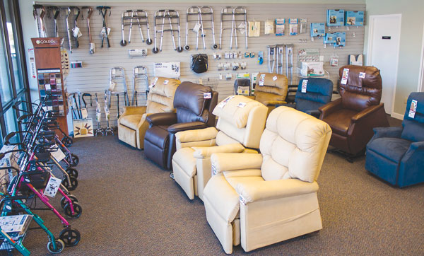 A neat, uncluttered showroom allows customers to focus on specific items and even try them out.