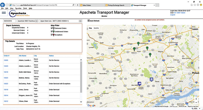 Transport Manager route planner page