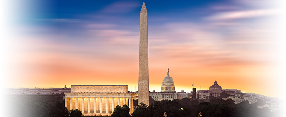 Washington DC at Sunset with Washington Monument