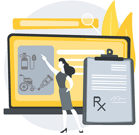 cartoon woman pointing at oxygen tank next to clipboard