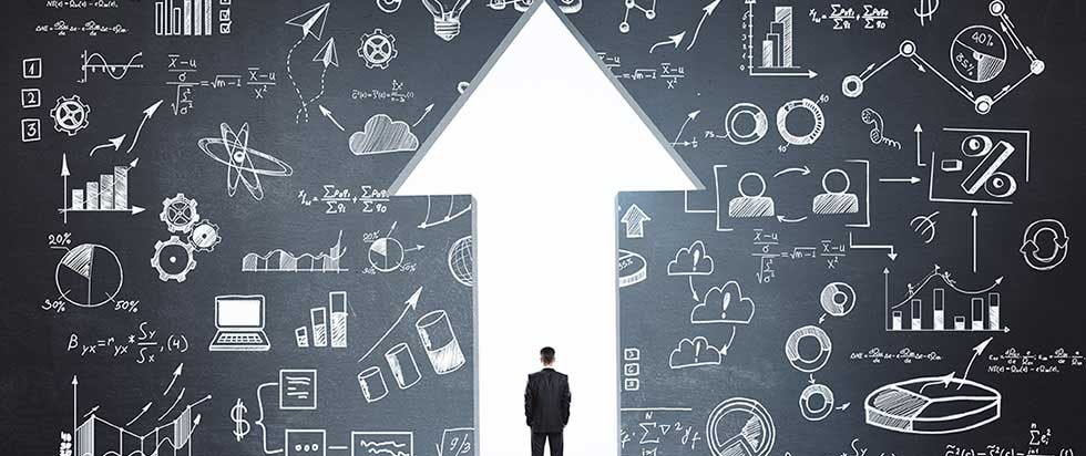 man standing in an arrow depicting possibilities