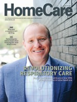 HomeCare Magazine cover showing smiling white man in blue blazer and light-blue checked shirt