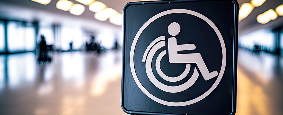 Sign with an image of a person using a wheelchair