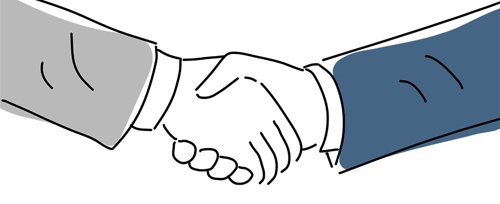 An illustration of two people shaking hands. 