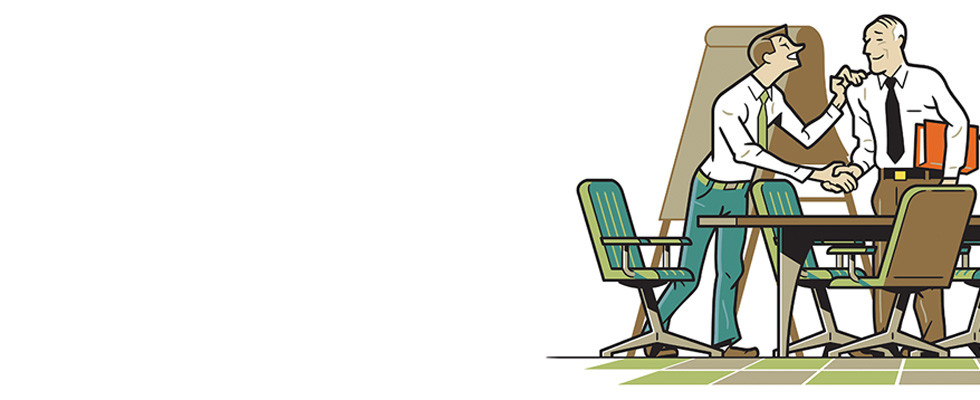 Graphic of two men shaking hands over a conference table