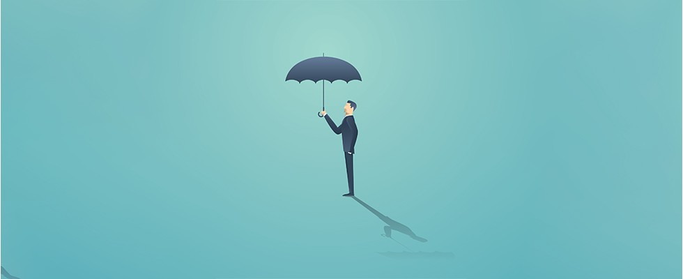 Illustration of a man holding an umbrella in a suit