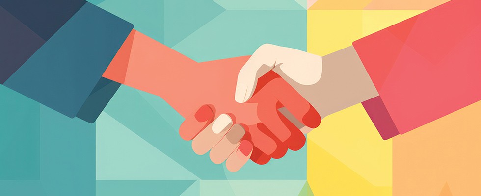 Digital illustration of two people shaking hands.
