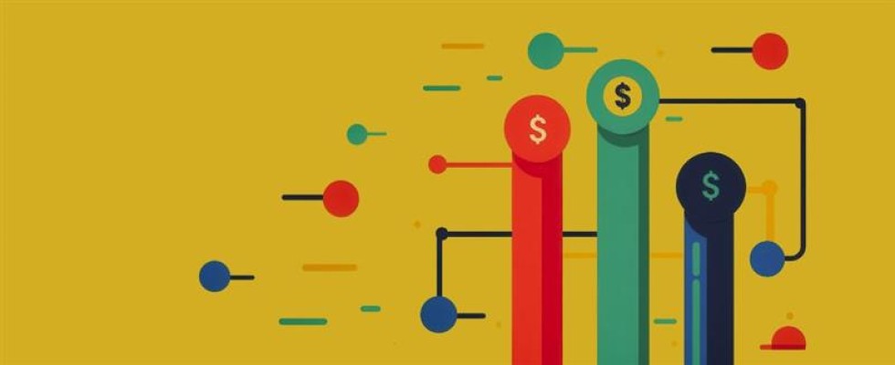 Different graphics with money signs on a yellow background