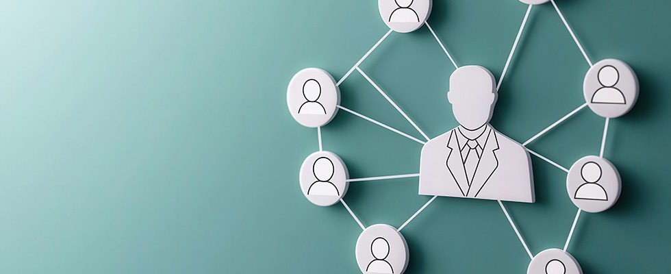 A graphic of a professional web of connections between people