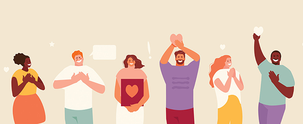 A graphic of six different people expressing gratitude