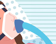 A cartoon graphic of a woman sleeping wearing a CPAP mask