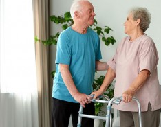 senior white couple looking at each other with love