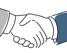 An illustration of two people shaking hands. 