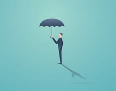 Illustration of a man holding an umbrella in a suit