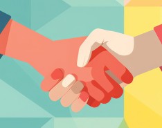 Digital illustration of two people shaking hands.