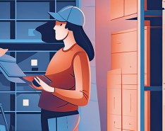 Illustration of Woman in a back storage room logging boxes