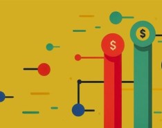 Different graphics with money signs on a yellow background 