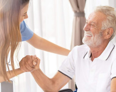 nurse helps man