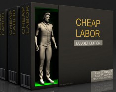 man in black box that reads cheap labor: budget edition