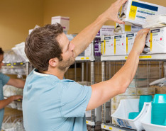 Two nurses organizing medical supplies