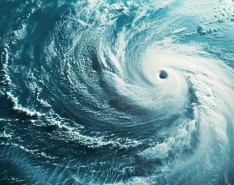 An aerial view of the eye of a hurricane.