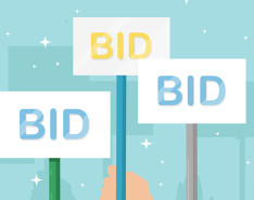 A graphic with three different signs that say "BID" on top of a blue background
