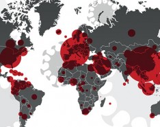 world map showing covid-19 hotspots