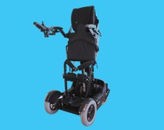 A mobility chair on a bright blue background