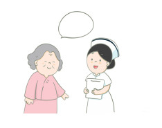 A drawing of an elderly person talking with their nurse