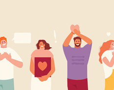 A graphic of six different people expressing gratitude