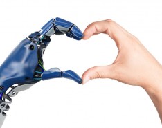 robot and human hand making a heart