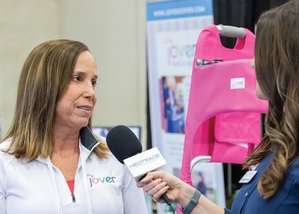 Founder of Jover, Mary Schuleri, being interviewed about her product at Medtrade
