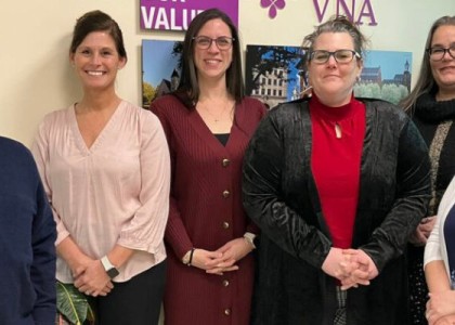 Granite VNA recently welcomed five employees to its Leadership Development Program, representing the largest cohort in program history. Shown in photo (left to right): Leadership Program Educator Rocco Ricci, and 2025 Leadership Development Program participants Sarah Parris, Letitia Borelli, Lisa Dumond, Aletea Bresaw and Angela Rollins.