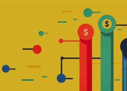 Different graphics with money signs on a yellow background 