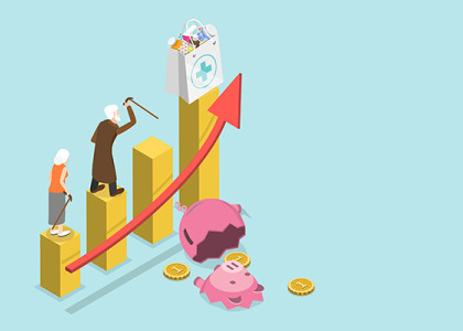 Graphic of two elderly people walking up steps leading to a medical bag.