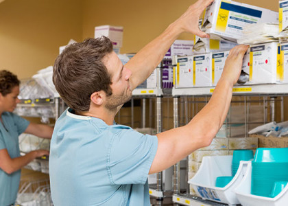 Two nurses organizing medical supplies