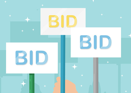 A graphic with three different signs that say "BID" on top of a blue background
