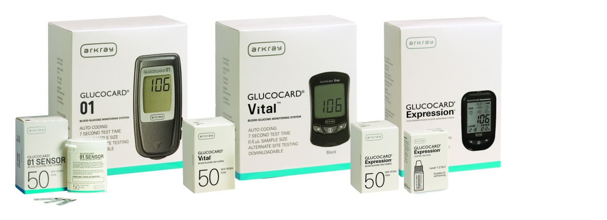 ARKRAY USA’s GLUCOCARD blood glucose monitor models.