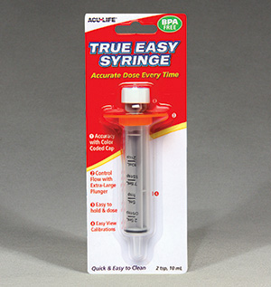 True Easy Syringe provides easy liquid dosing. Photo courtesy of Health Enterprises, Inc.