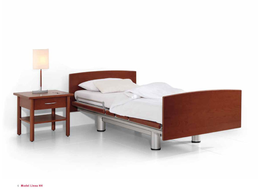 A bed from Volker's Bellato line - a premium healthcare bed with a designer look.