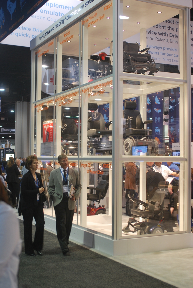 An exhibit by Drive Medical, which included this glass-enclosed showcase, won a Best Booth Award at Medtrade 2011 in Atlanta.
(Photo/Dave Parks)
