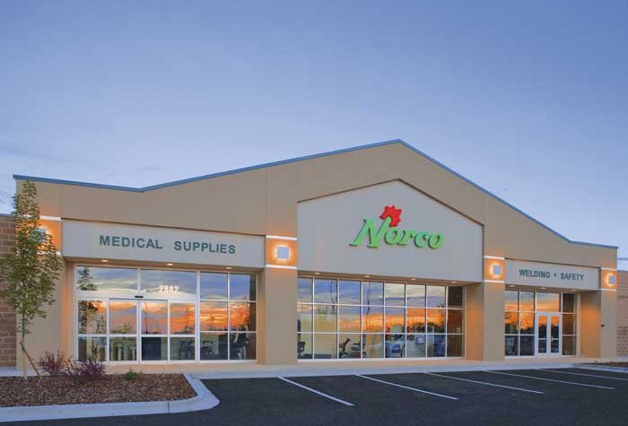 Make sure your business’s logo and exterior signage are easy to read and visible at night (courtesy of Norco, Inc., Boise, Idaho).
